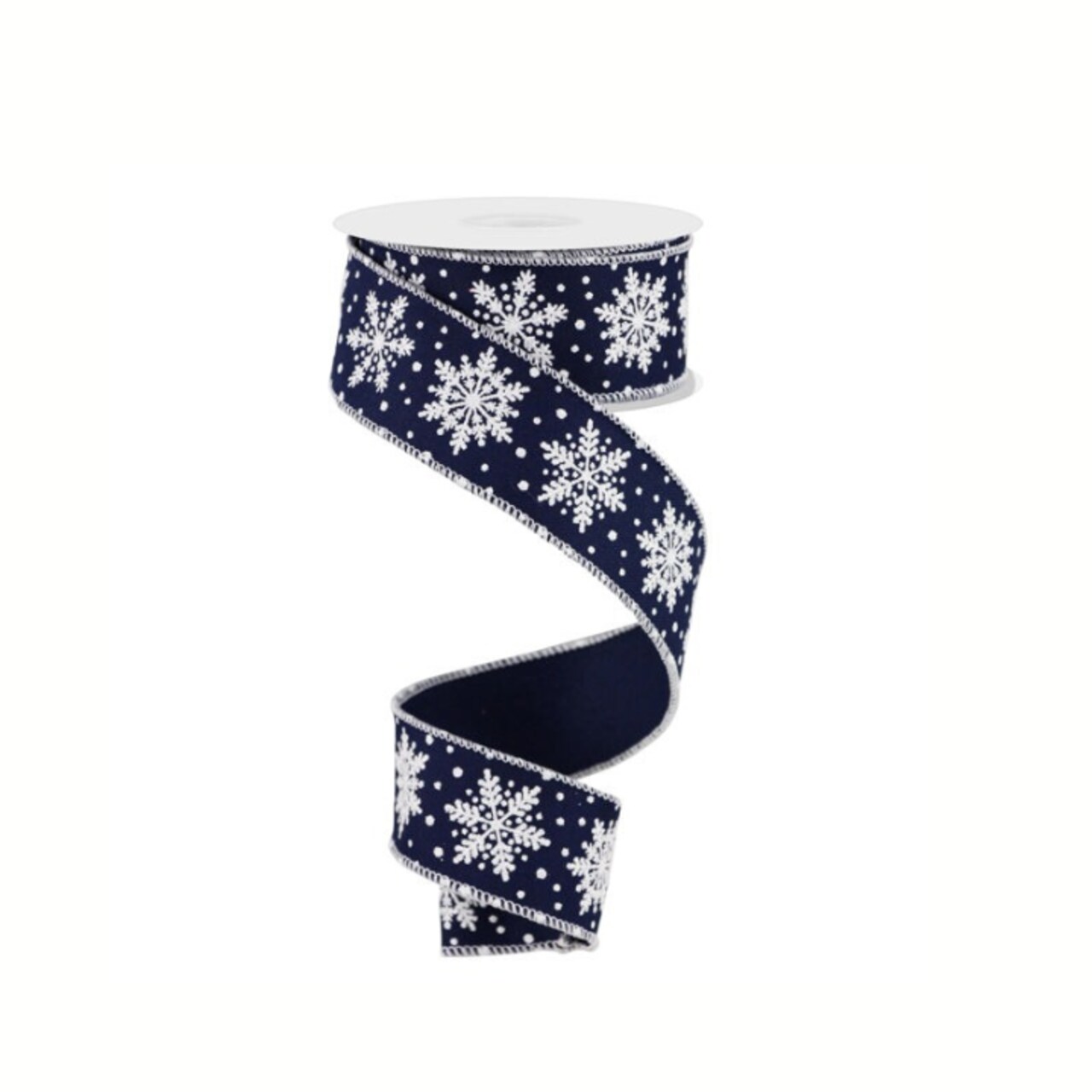 Navy Snowflake Christmas Ribbon | 1.5"x10yd Wired Holiday Craft Ribbon-RGE197419